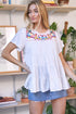 Solid Flared Short Sleeve Top White S by Davi & Dani | Fleurcouture