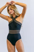 Solid Halter Neck One Piece Swimsuit Black L by Davi & Dani | Fleurcouture