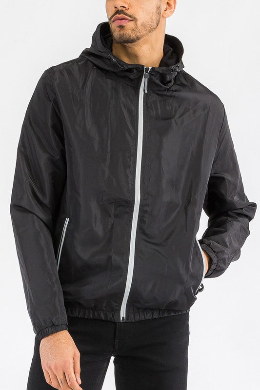 SOLID HOODED LIGHTWEIGHT WINDBREAKER JACKET BLACK S Men&