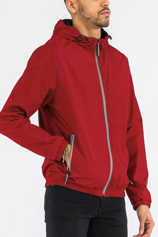 SOLID HOODED LIGHTWEIGHT WINDBREAKER JACKET RED S Men&