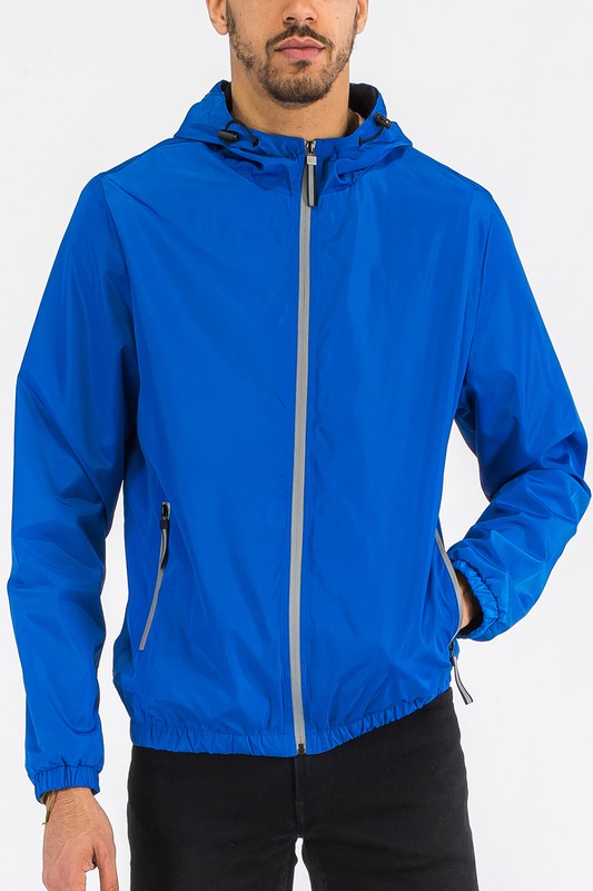 SOLID HOODED LIGHTWEIGHT WINDBREAKER JACKET ROYAL S Men&