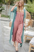 Solid Long Cardigan With Fringe Sage Blue S/M by Davi & Dani | Fleurcouture