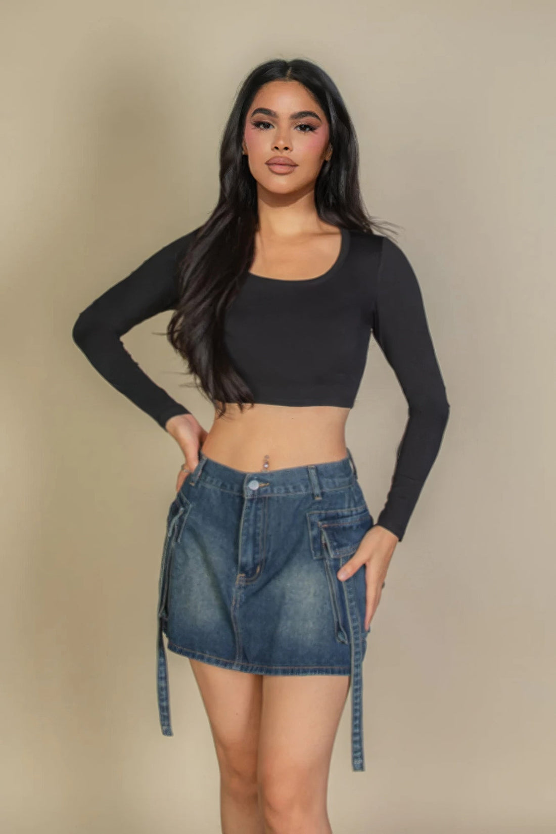 Solid Rib Knit Square Neck Long Sleeve Top by Fleurcouture | Fleurcouture