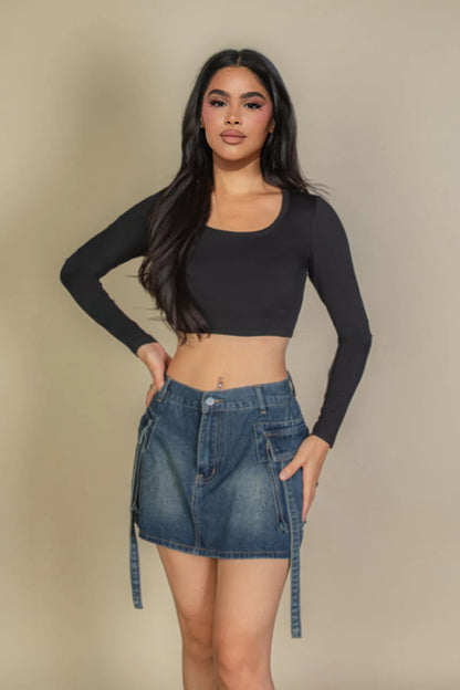 Solid Rib Knit Square Neck Long Sleeve Top by Fleurcouture | Fleurcouture