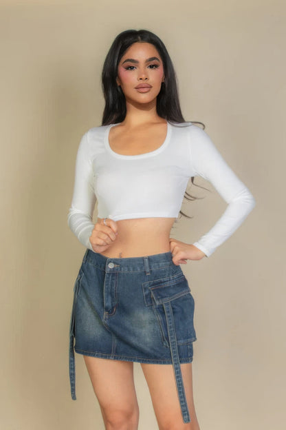 Solid Rib Knit Square Neck Long Sleeve Top by Fleurcouture | Fleurcouture