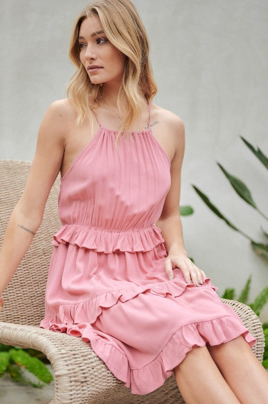 Solid Ruffle Sleeveless Mini Dress by Davi &amp; Dani | Fleurcouture