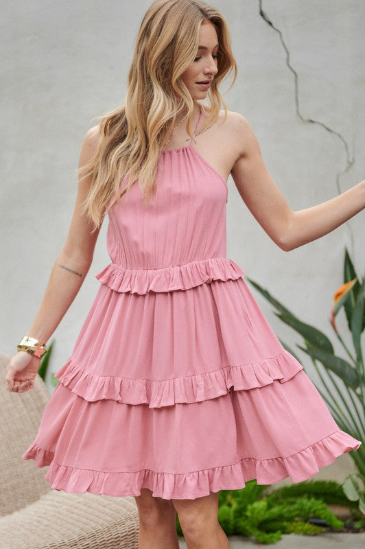 Solid Ruffle Sleeveless Mini Dress by Davi &amp; Dani | Fleurcouture