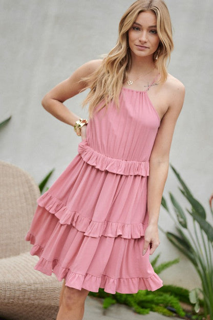 Solid Ruffle Sleeveless Mini Dress by Davi &amp; Dani | Fleurcouture