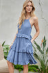 Solid Ruffle Sleeveless Mini Dress Denim Blue S by Davi & Dani | Fleurcouture