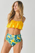 Solid Ruffle Top And Printed Bottom Swimsuit Yellow S by Davi & Dani | Fleurcouture