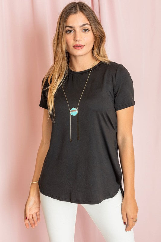 Solid Side Slit High Low Tunic Black 1X by EG fashion | Fleurcouture