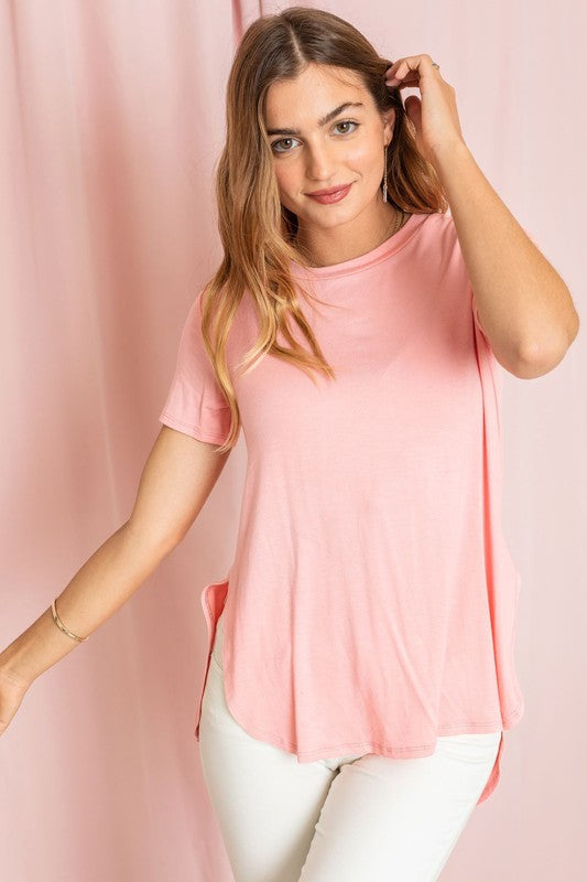 Solid Side Slit High Low Tunic coral 1X by EG fashion | Fleurcouture