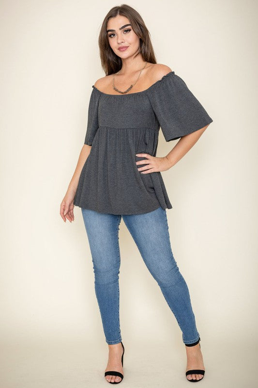 Solid Square Neck Babydoll Tunic by EG fashion | Fleurcouture