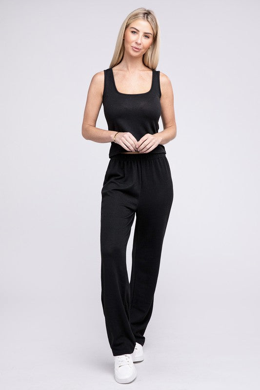 Solid Tank Top &amp; Pants &amp; Cardigan Black by Nuvi Apparel | Fleurcouture