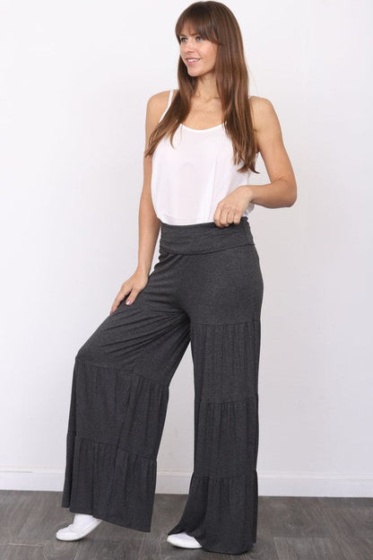 Solid Tiered Wide Leg Pants by EG fashion | Fleurcouture