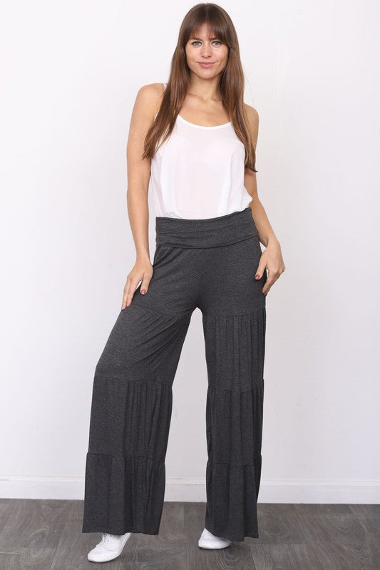 Solid Tiered Wide Leg Pants by EG fashion | Fleurcouture