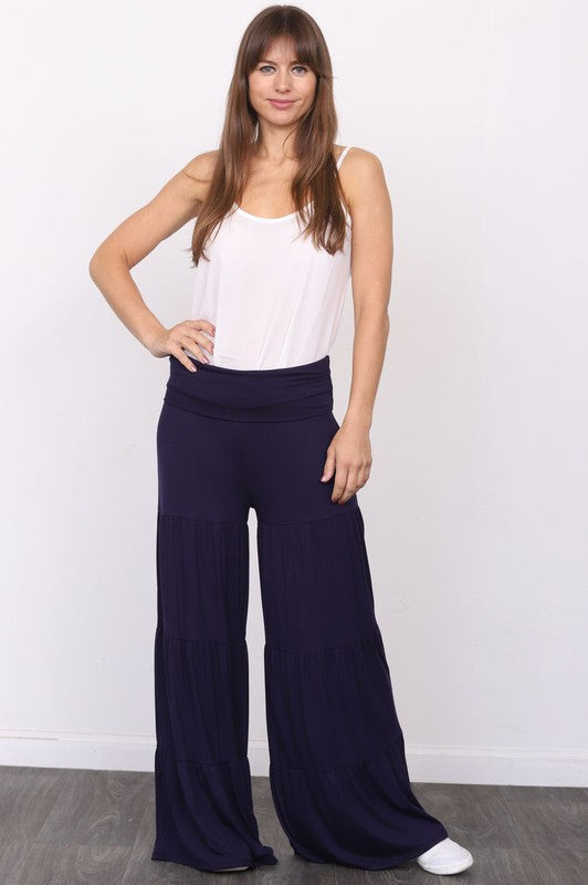 Solid Tiered Wide Leg Pants by EG fashion | Fleurcouture