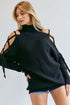 Solid Turtleneck Cutout Long Sleeve Sweater Black M by Davi & Dani | Fleurcouture