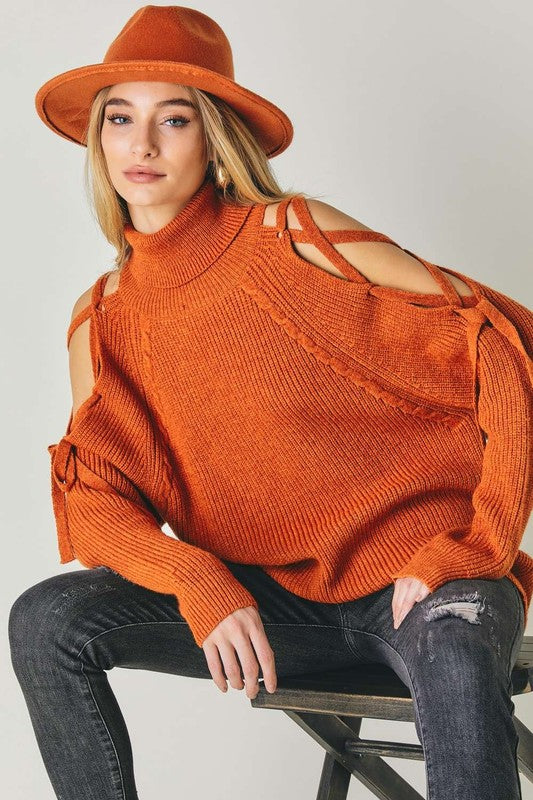 Solid Turtleneck Cutout Long Sleeve Sweater M by Davi &amp; Dani | Fleurcouture