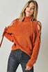 Solid Turtleneck Cutout Long Sleeve Sweater Rust M by Davi & Dani | Fleurcouture