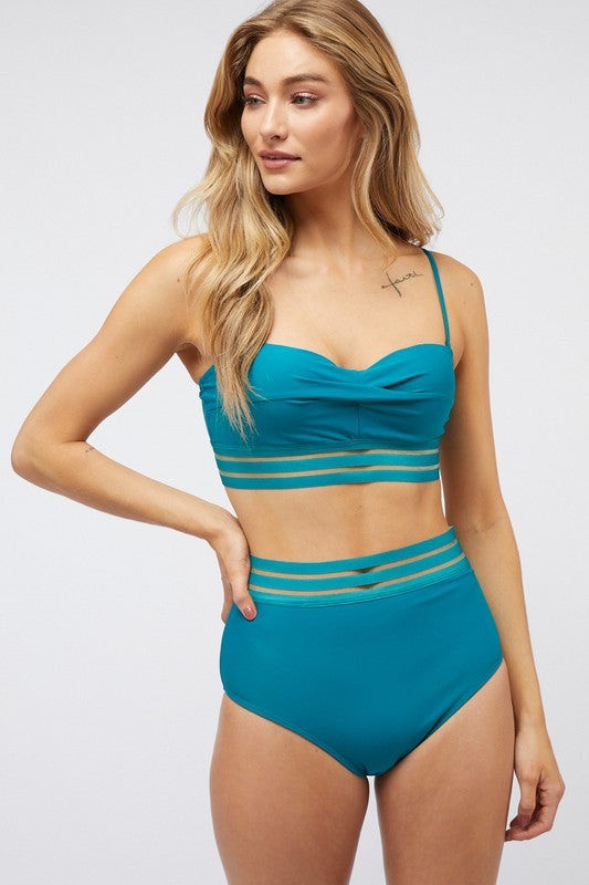 Solid Two Piece Swimsuit Teal S by Davi &amp; Dani | Fleurcouture