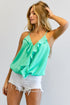 Solid V-Neck Sleeveless Ruffle Top Mint S by Davi & Dani | Fleurcouture