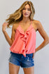 Solid V-Neck Sleeveless Ruffle Top Pink S by Davi & Dani | Fleurcouture