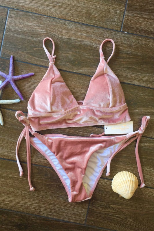 SOLID VELVET HALTER BIKINI SET by Beach Joy Bikini | Fleurcouture