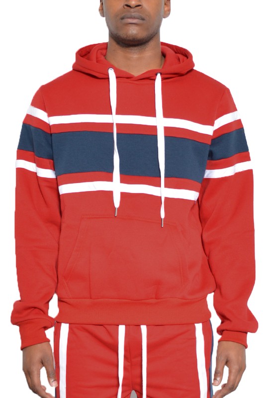 SOLID WITH THREE STRIPE PULLOVER HOODIE Men&