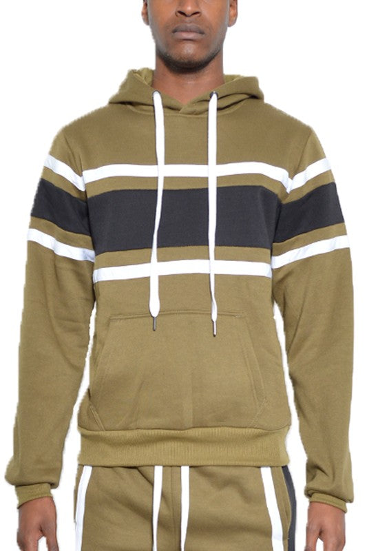 SOLID WITH THREE STRIPE PULLOVER HOODIE Men&