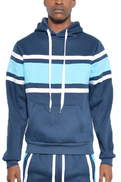 SOLID WITH THREE STRIPE PULLOVER HOODIE NAVY SKY S Men&