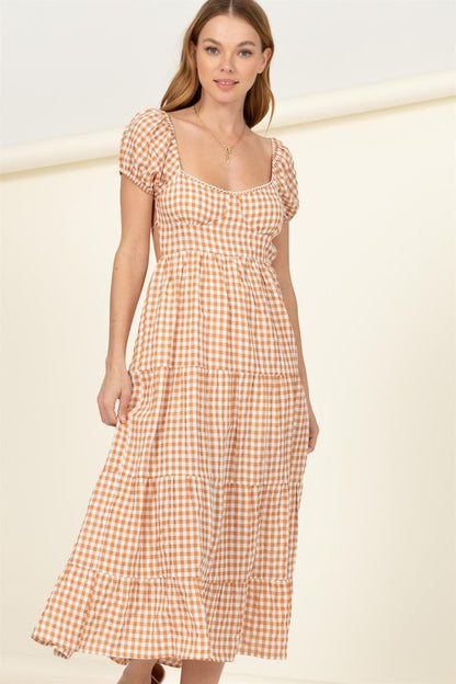 Somewhere to Go Tie-Back Gingham Print Maxi Dress HAZEL S by HYFVE | Fleurcouture