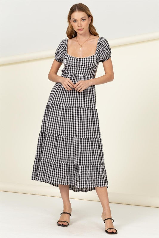 Somewhere to Go Tie-Back Gingham Print Maxi Dress by HYFVE | Fleurcouture