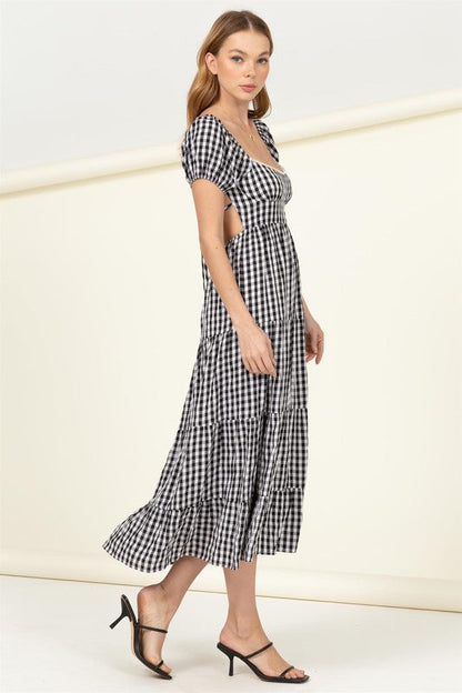 Somewhere to Go Tie-Back Gingham Print Maxi Dress by HYFVE | Fleurcouture