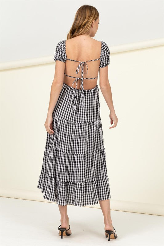 Somewhere to Go Tie-Back Gingham Print Maxi Dress by HYFVE | Fleurcouture