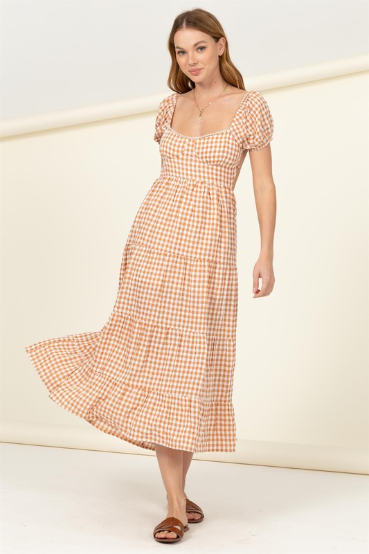 Somewhere to Go Tie-Back Gingham Print Maxi Dress by HYFVE | Fleurcouture