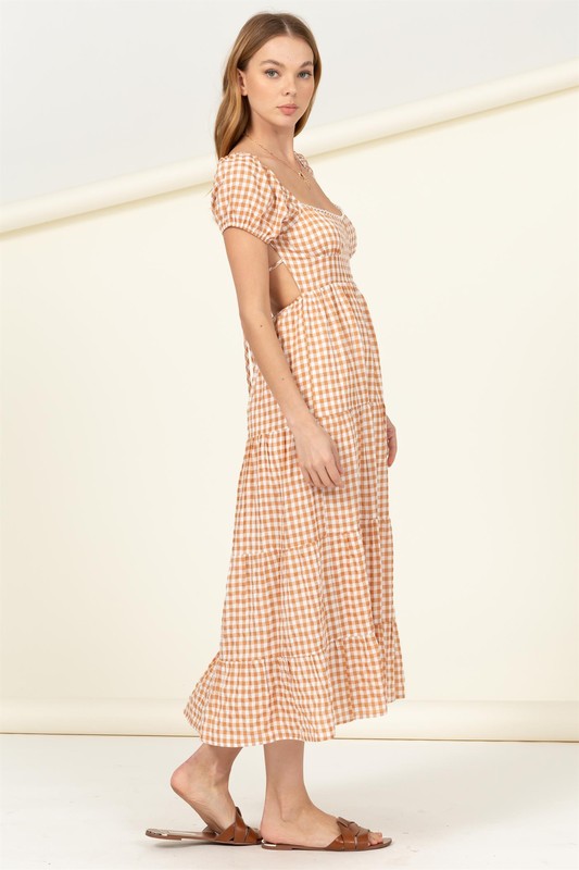 Somewhere to Go Tie-Back Gingham Print Maxi Dress by HYFVE | Fleurcouture