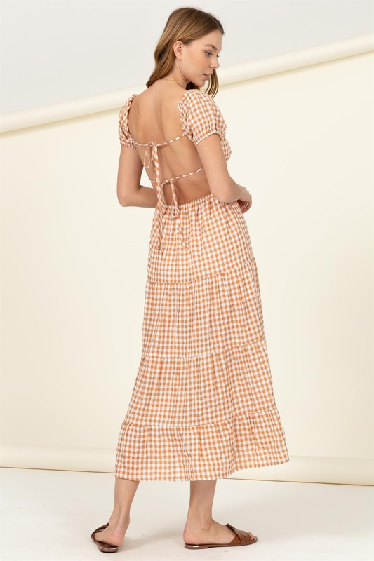 Somewhere to Go Tie-Back Gingham Print Maxi Dress by HYFVE | Fleurcouture