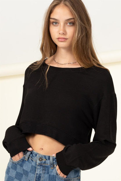 Soul Mate Drop-Shoulder Cropped Sweatshirt BLACK M by HYFVE | Fleurcouture