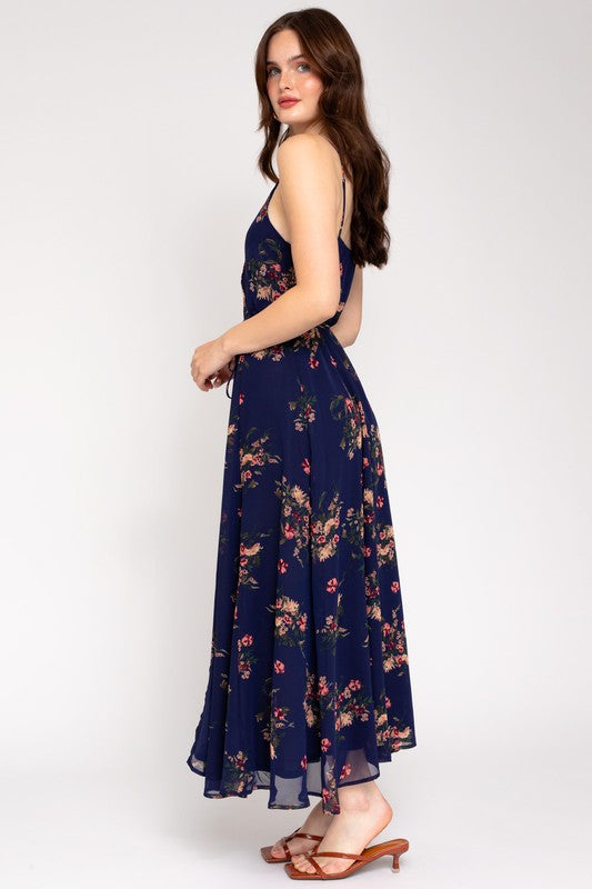 Spa Strap Floral Printed Maxi Wrap Dress NAVY-MULTI FLORAL by Gilli | Fleurcouture