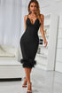 Spaghetti Strap Feather Trim Bodycon Dress Black S Women&