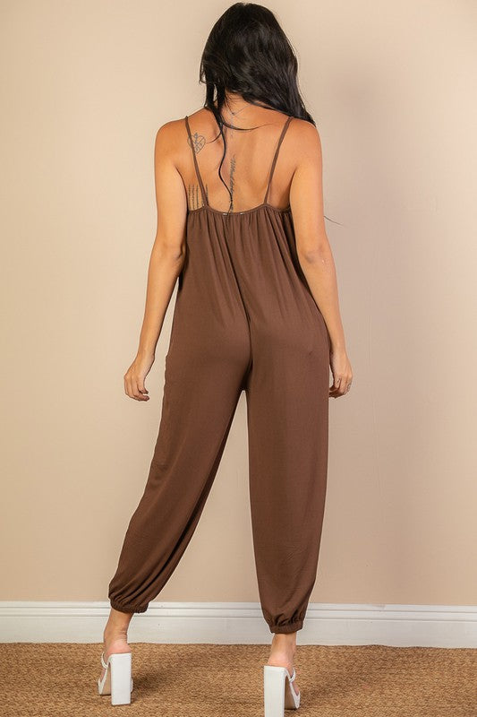 Spaghetti strap solid jumpsuit by Capella | Fleurcouture