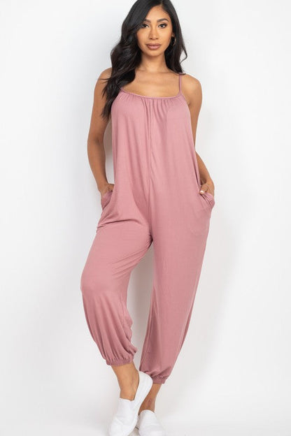 Spaghetti strap solid jumpsuit by Capella | Fleurcouture