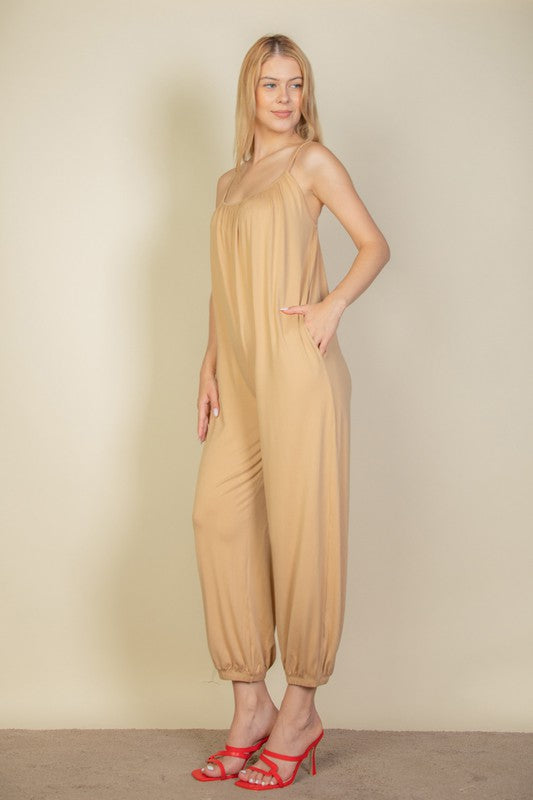 Spaghetti strap solid jumpsuit by Capella | Fleurcouture