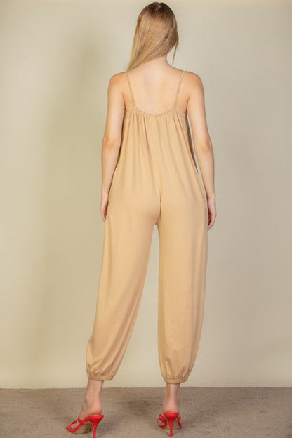 Spaghetti strap solid jumpsuit by Capella | Fleurcouture