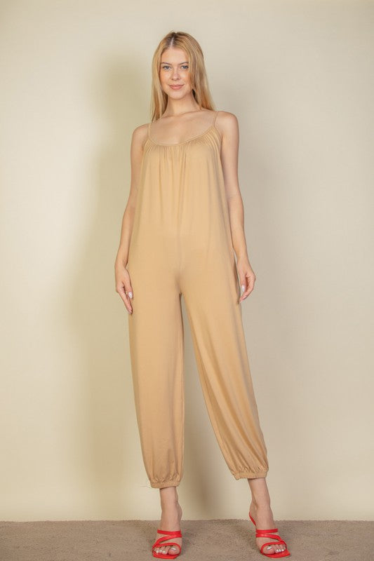 Spaghetti strap solid jumpsuit by Capella | Fleurcouture