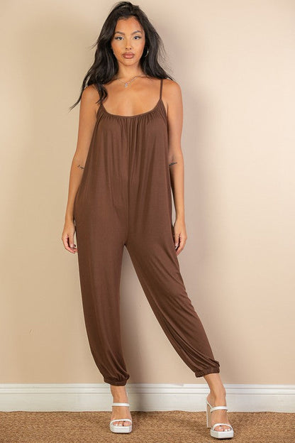 Spaghetti strap solid jumpsuit by Capella | Fleurcouture