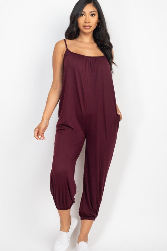 Spaghetti strap solid jumpsuit WINE TASTING S by Capella | Fleurcouture