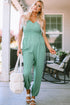 Spaghetti Strap V-Neck Jumpsuit with Pockets Gum Leaf S by Trendsi | Fleurcouture