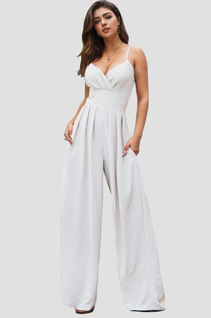 Spaghetti Strap Wide Leg Jumpsuit White S Jumpsuits by Trendsi | Fleurcouture